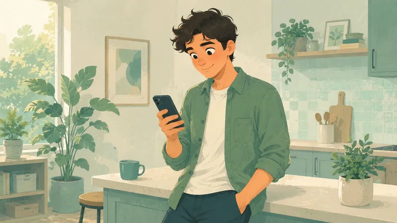 Man happily checking his cash advance approval on his phone at home